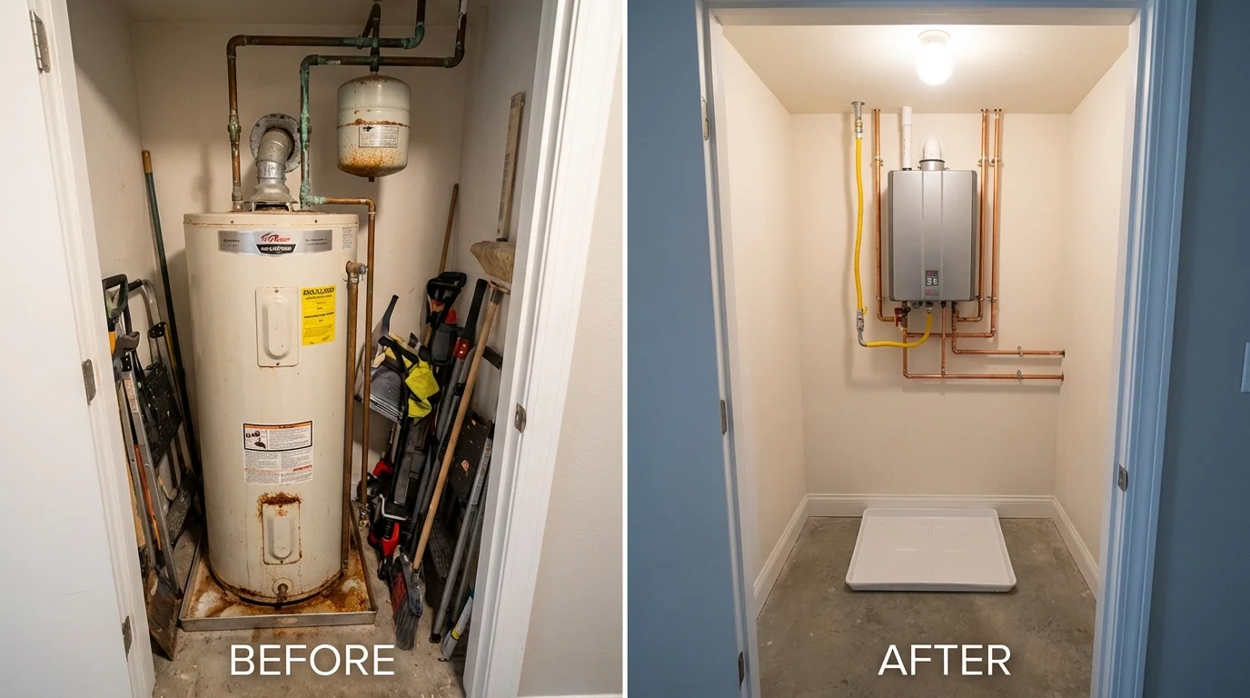 Tank water heater versus wall-mounted tankless unit comparison for Terrell, TX homeowners