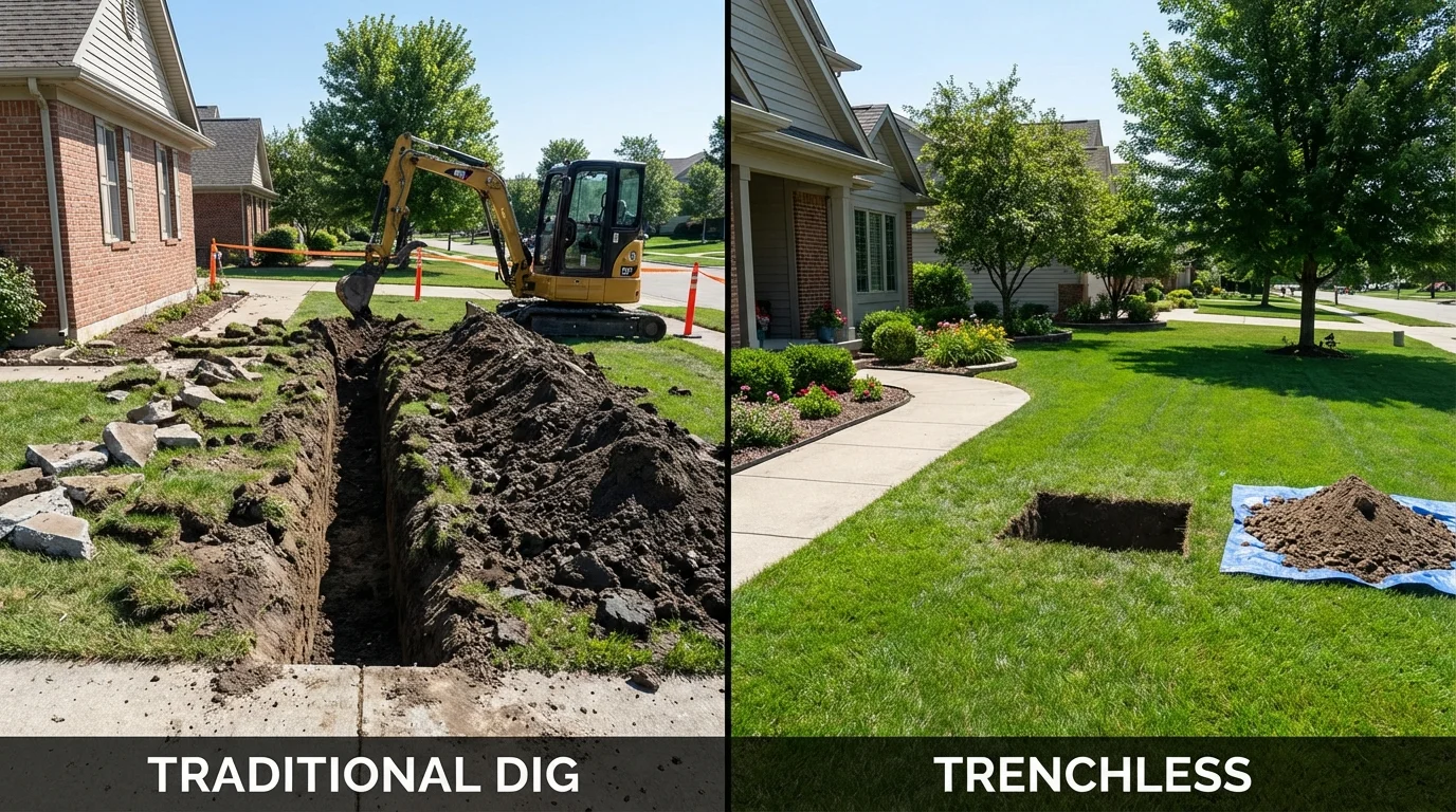 Trenchless sewer repair with minimal yard damage versus traditional excavation in Terrell, TX